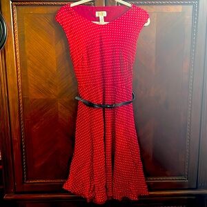 Women’s red and White polka dot mid length dress